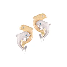 14k 2/tone 15mm "Dancing Couple" Dolphin Earrings