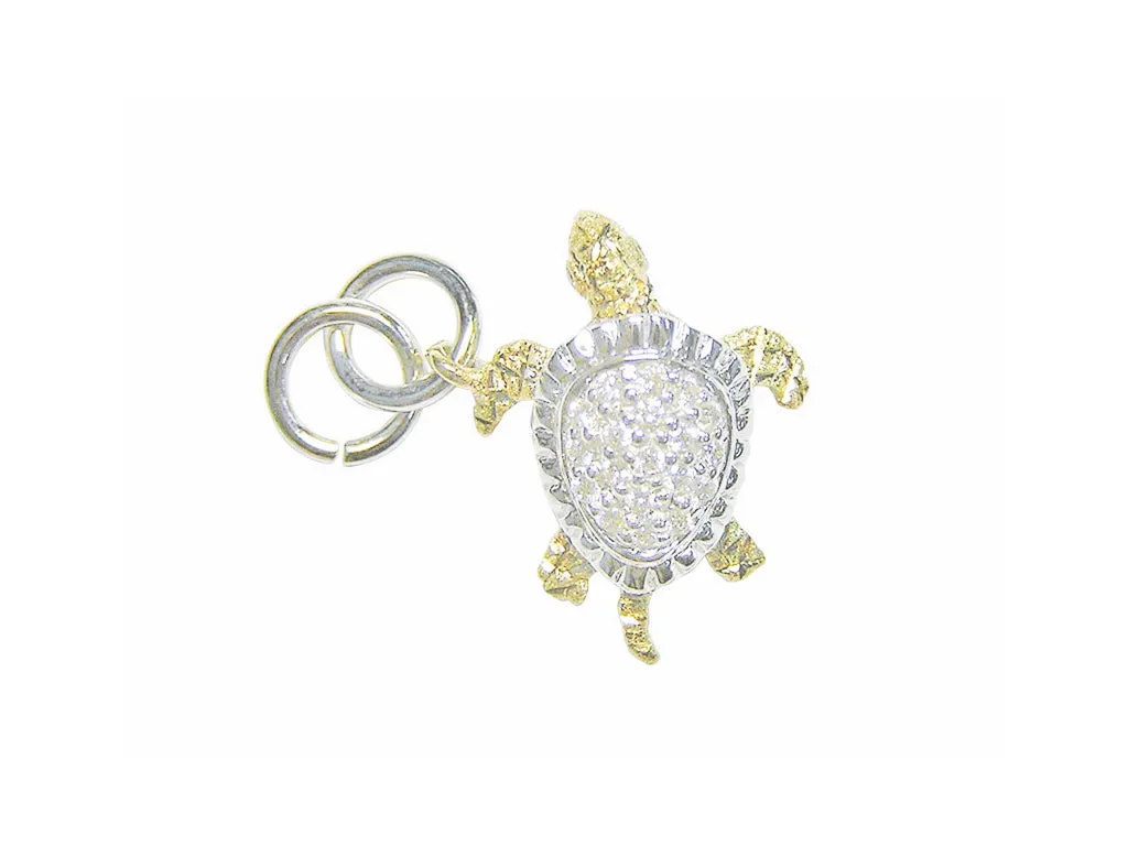 14k 2/tone 17mm Sea Turtle Charm with 21 Diamonds