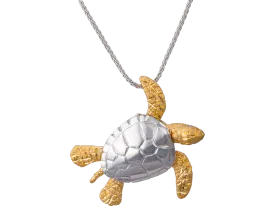 14k 2/tone 25mm Sea Turtle Pendant with 2 Diamonds