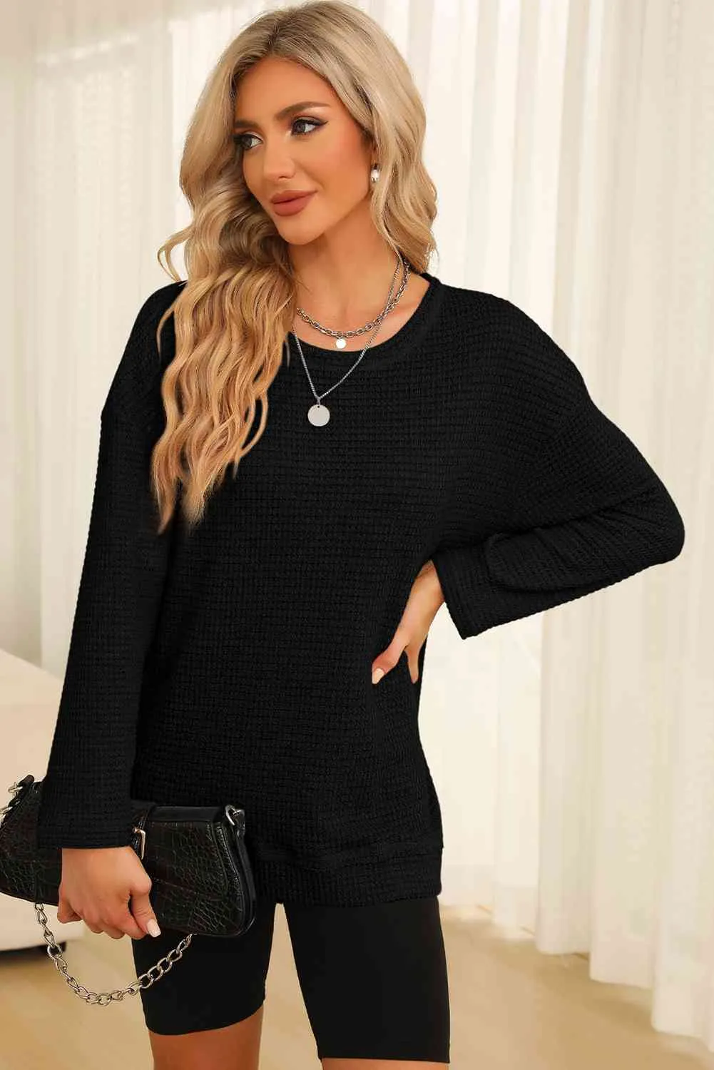 7 Cozy Oversized Waffle-Knit Sweatshirt (S - 2X)