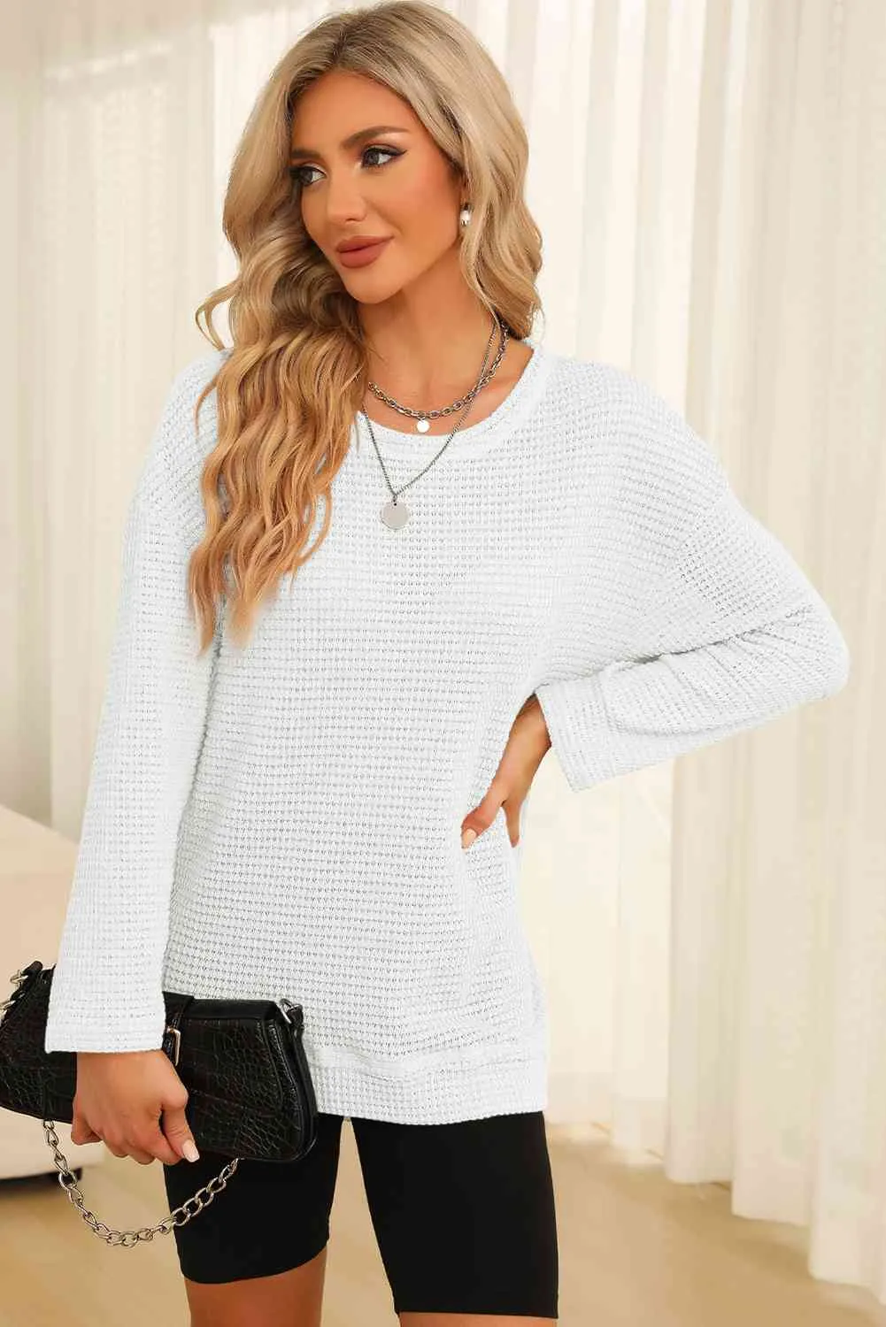 7 Cozy Oversized Waffle-Knit Sweatshirt (S - 2X)