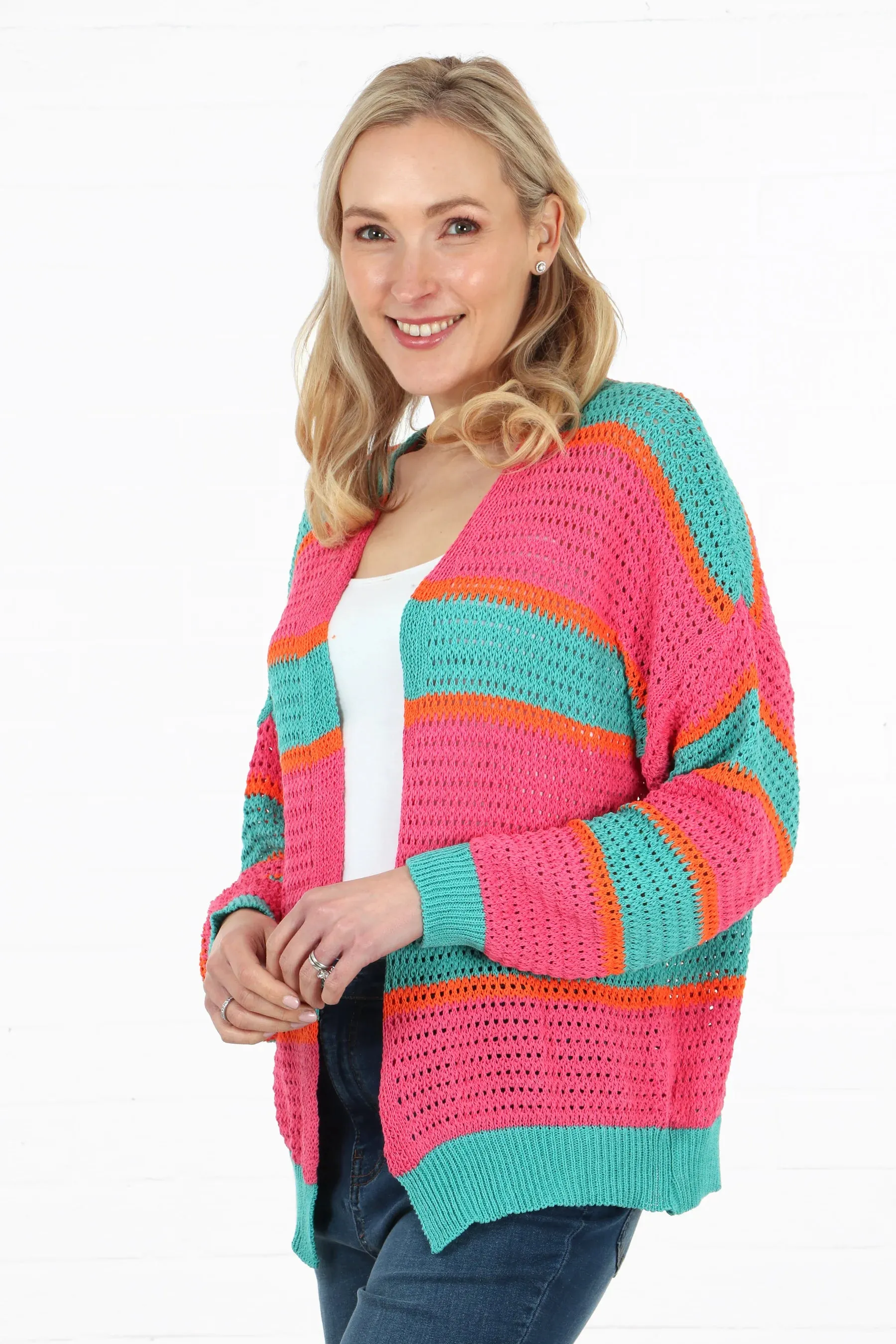 7020 Colour Block Striped Cardigan