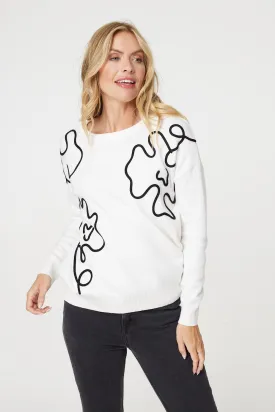 Abstract Print Scoop Neck Pullover