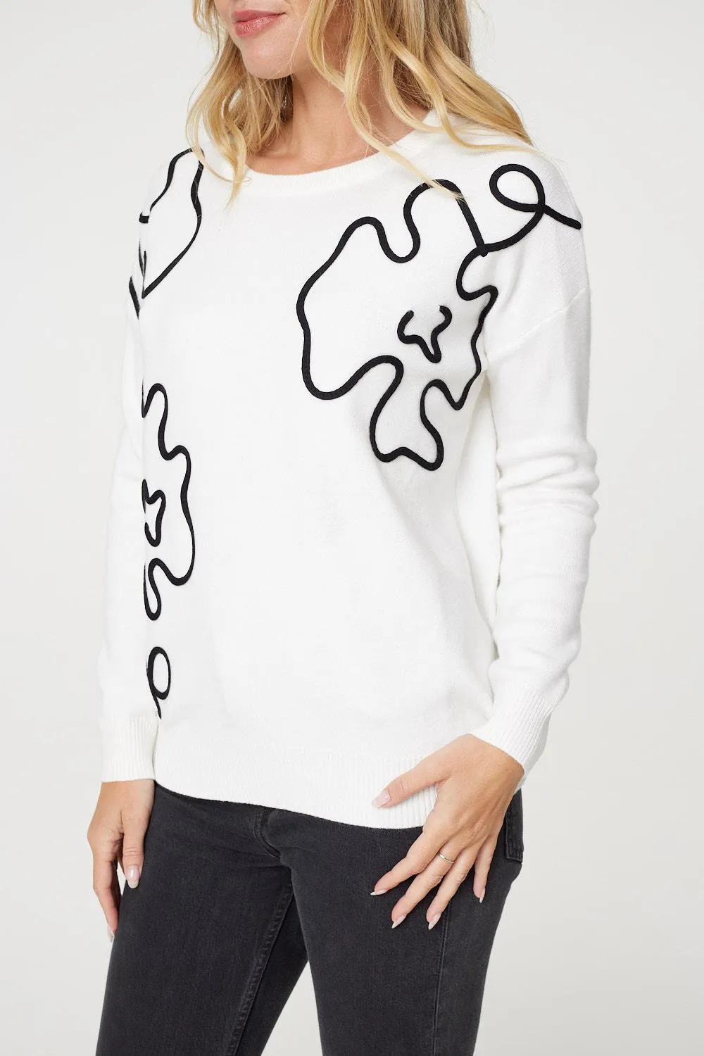 Abstract Print Scoop Neck Pullover