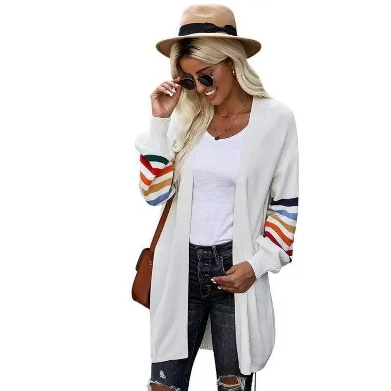 Autumn striped knitted cardigan mid-length coat