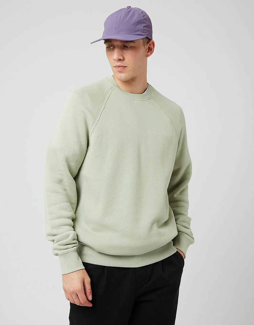 Bhode Raglan Crew Sweatshirt (Loopback) - Sage Green