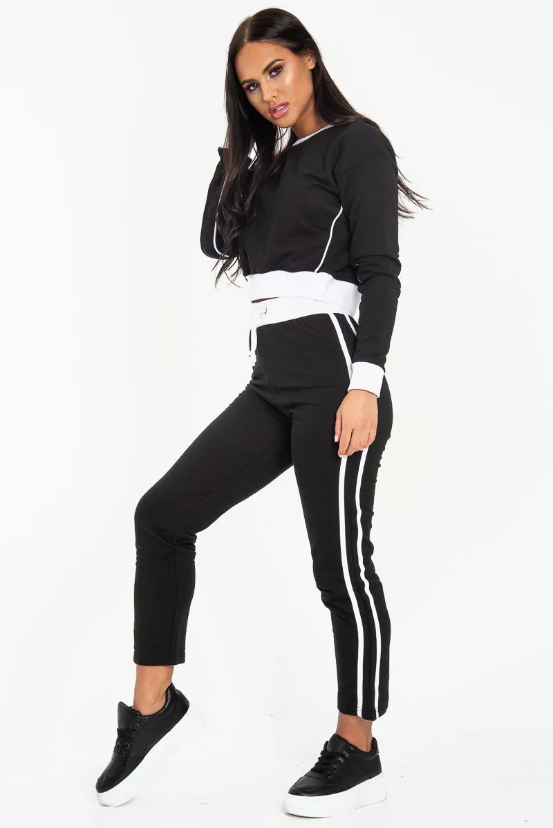 Black and White Side Stripe Sweatshirt and Jogger Set - Miliany