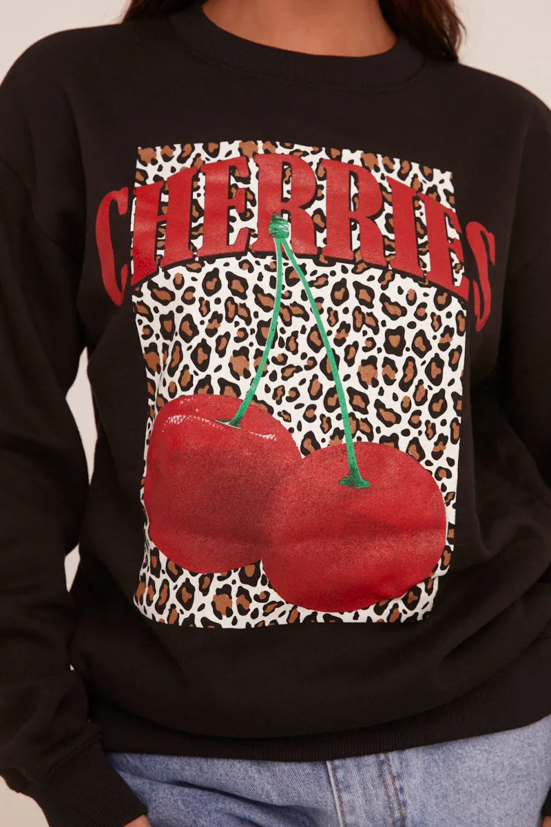 Black Cherry Print Oversized Sweatshirt - Kellin