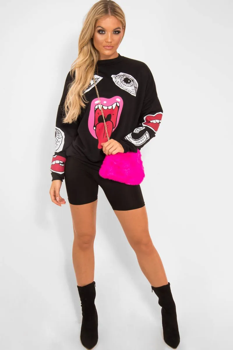 Black Eyes Lips Printed Sweatshirt - Beckie