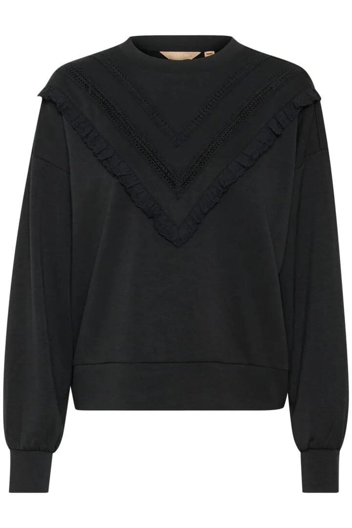 BLACK SWEATSHIRT WITH RUFFLE FRONT