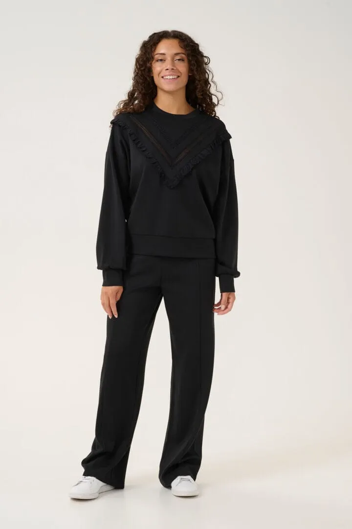 BLACK SWEATSHIRT WITH RUFFLE FRONT