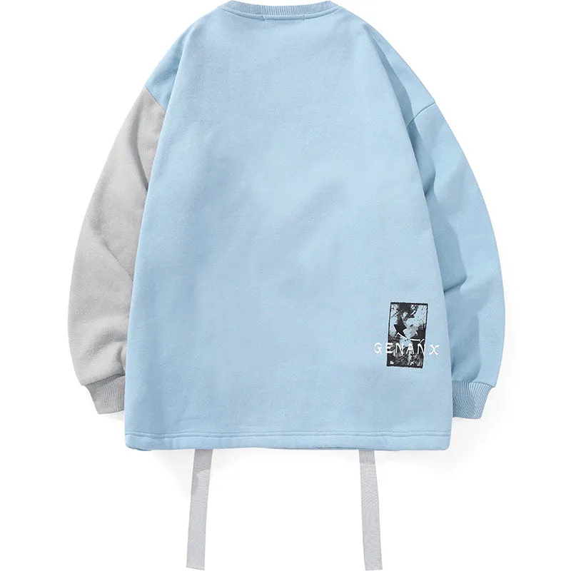 Blue Spliced Graffiti Sweatshirt With Pennant