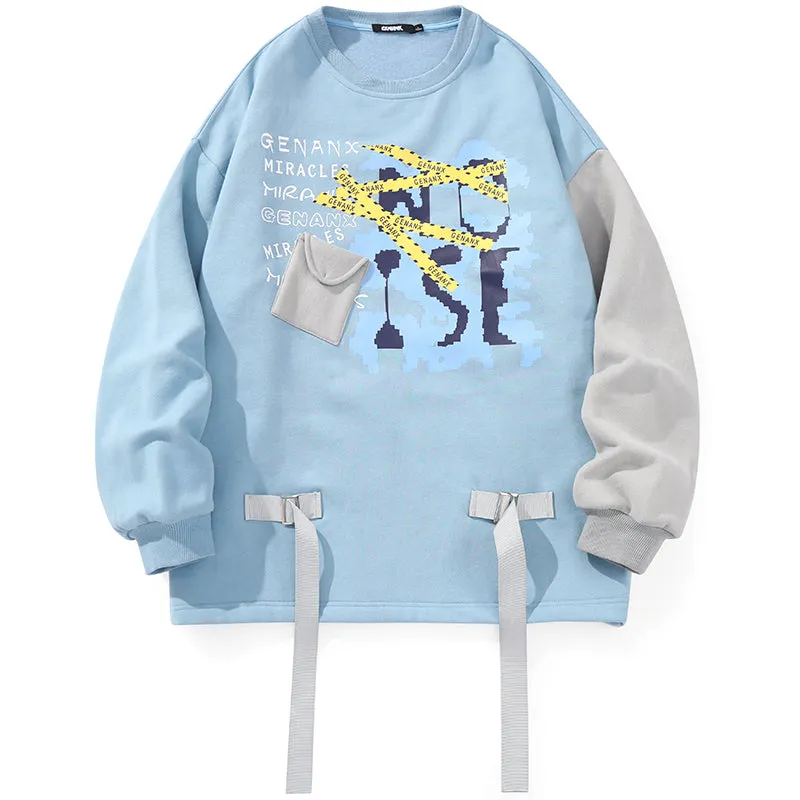 Blue Spliced Graffiti Sweatshirt With Pennant