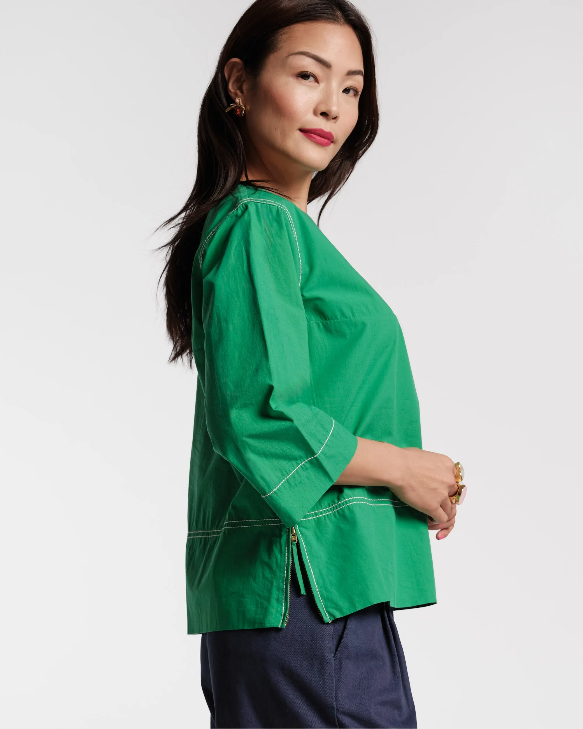 Carly Top Cotton Poplin Green White