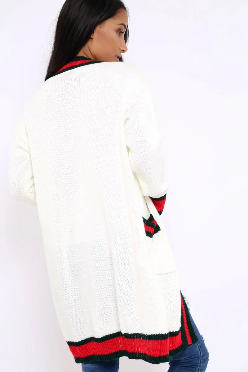 Cream knitted Cardigan with Striped Trim - Ivy