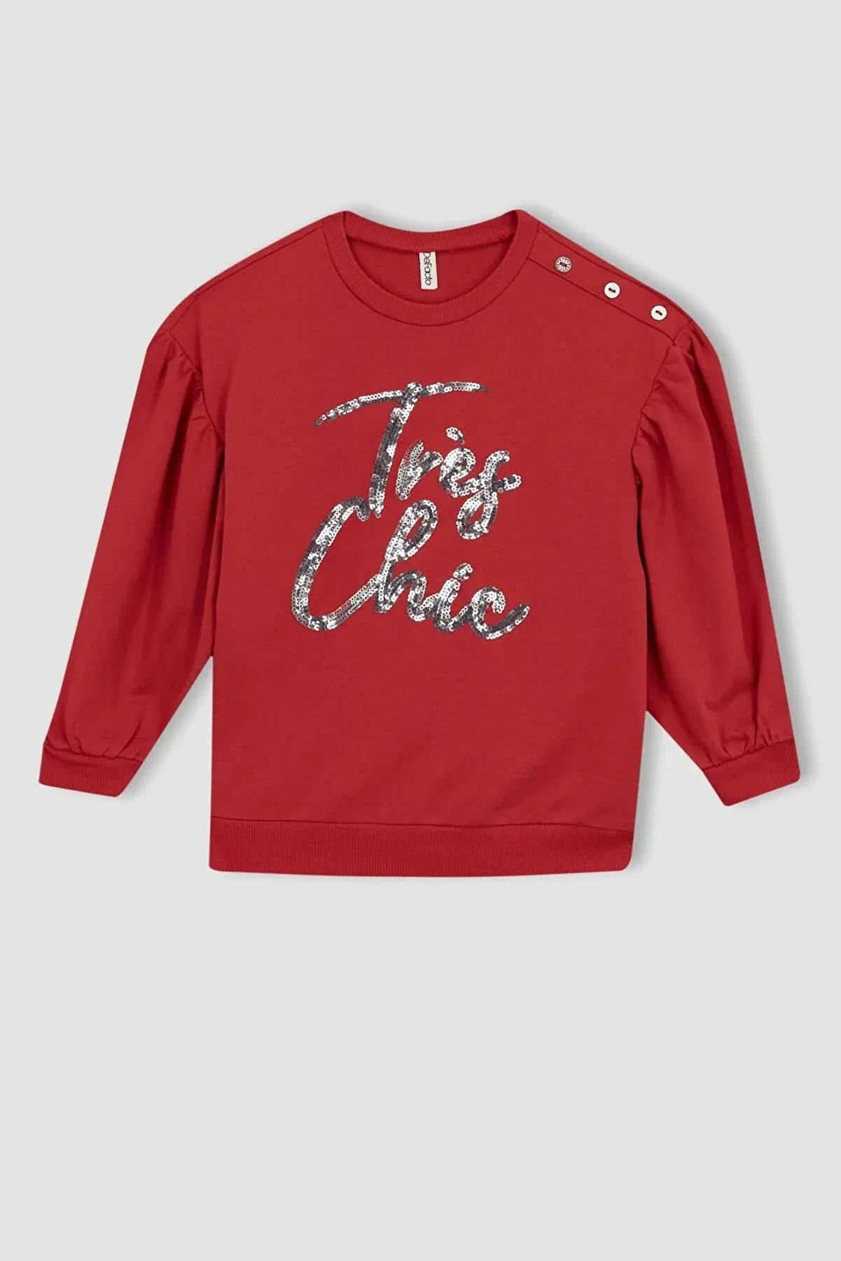 Defacto Girl's Red Crew Neck Sweatshirt