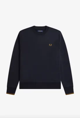 Fred Perry Crew Neck Sweatshirt/Navy/Dark Caramel - New AW24