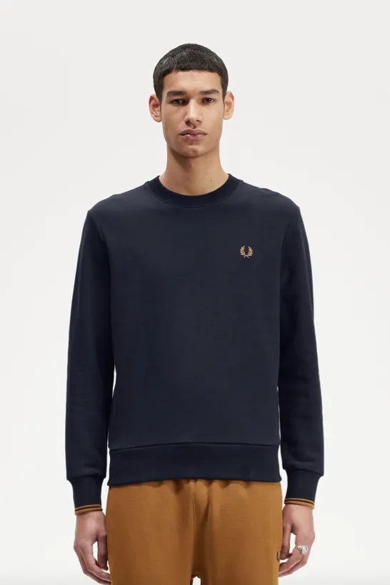 Fred Perry Crew Neck Sweatshirt/Navy/Dark Caramel - New AW24