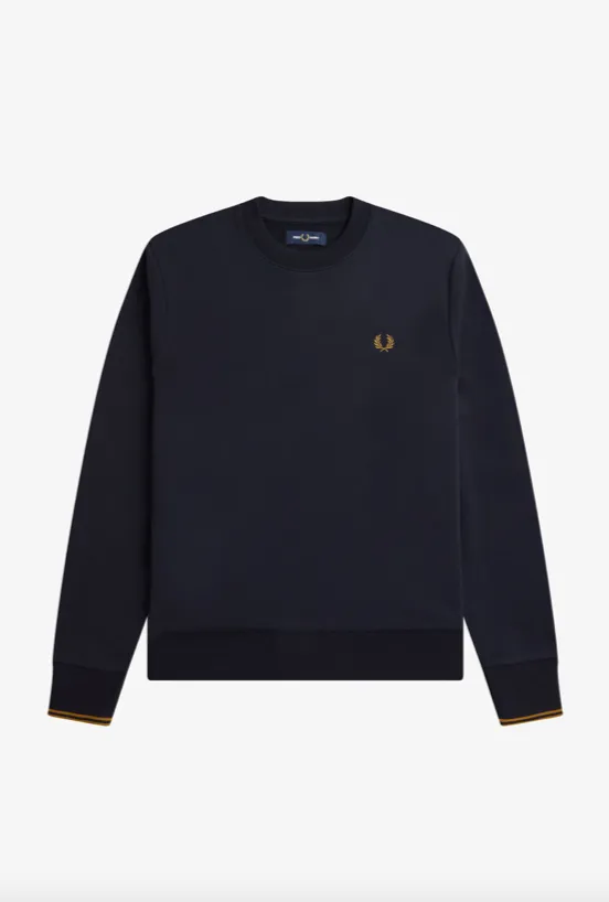 Fred Perry Crew Neck Sweatshirt/Navy/Dark Caramel - New AW24