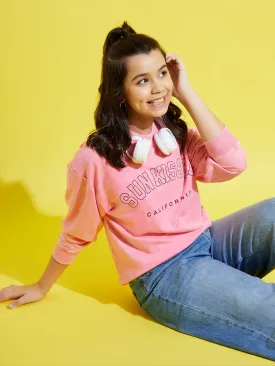 Girls Pink Terry Acid Wash Sun Kissed Oversize Sweatshirt