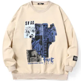 Graffiti Print Drop-Shoulder Sleeve Sweatshirt