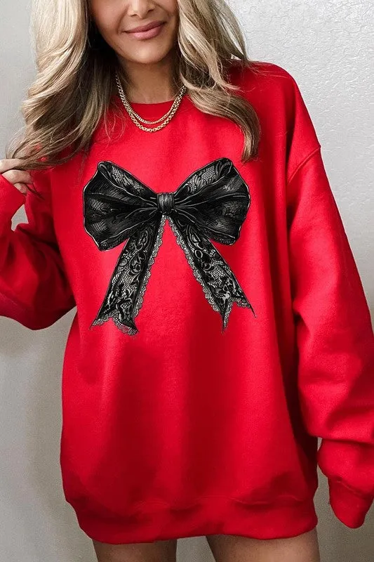 Halloween Coquette Bow Graphic Fleece Sweatshirt