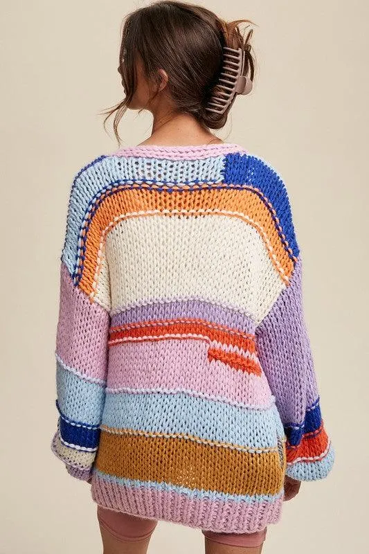 Hand Knitted Multi Striped Cardigan