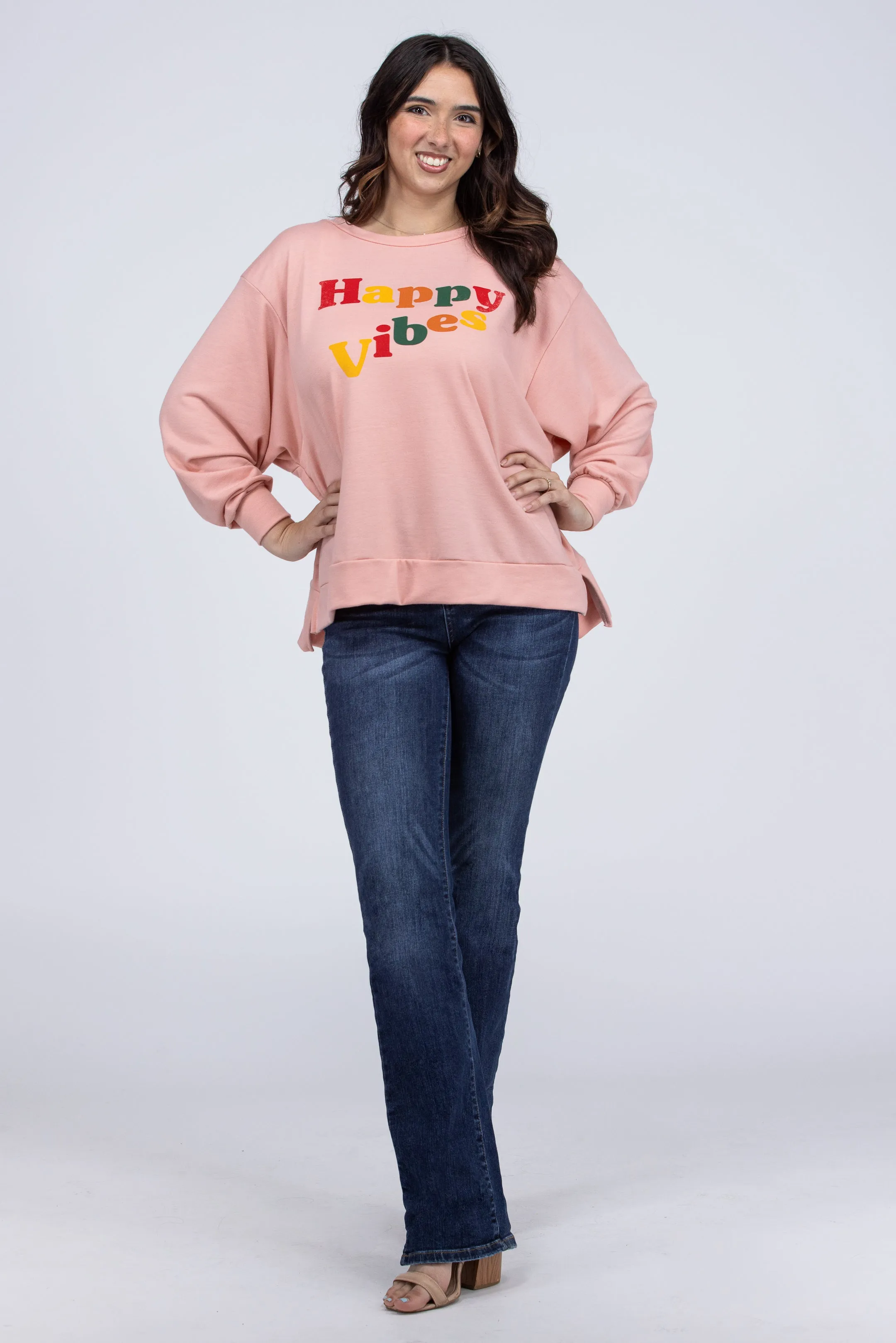 Happy Vibes Graphic Long Sleeve Top