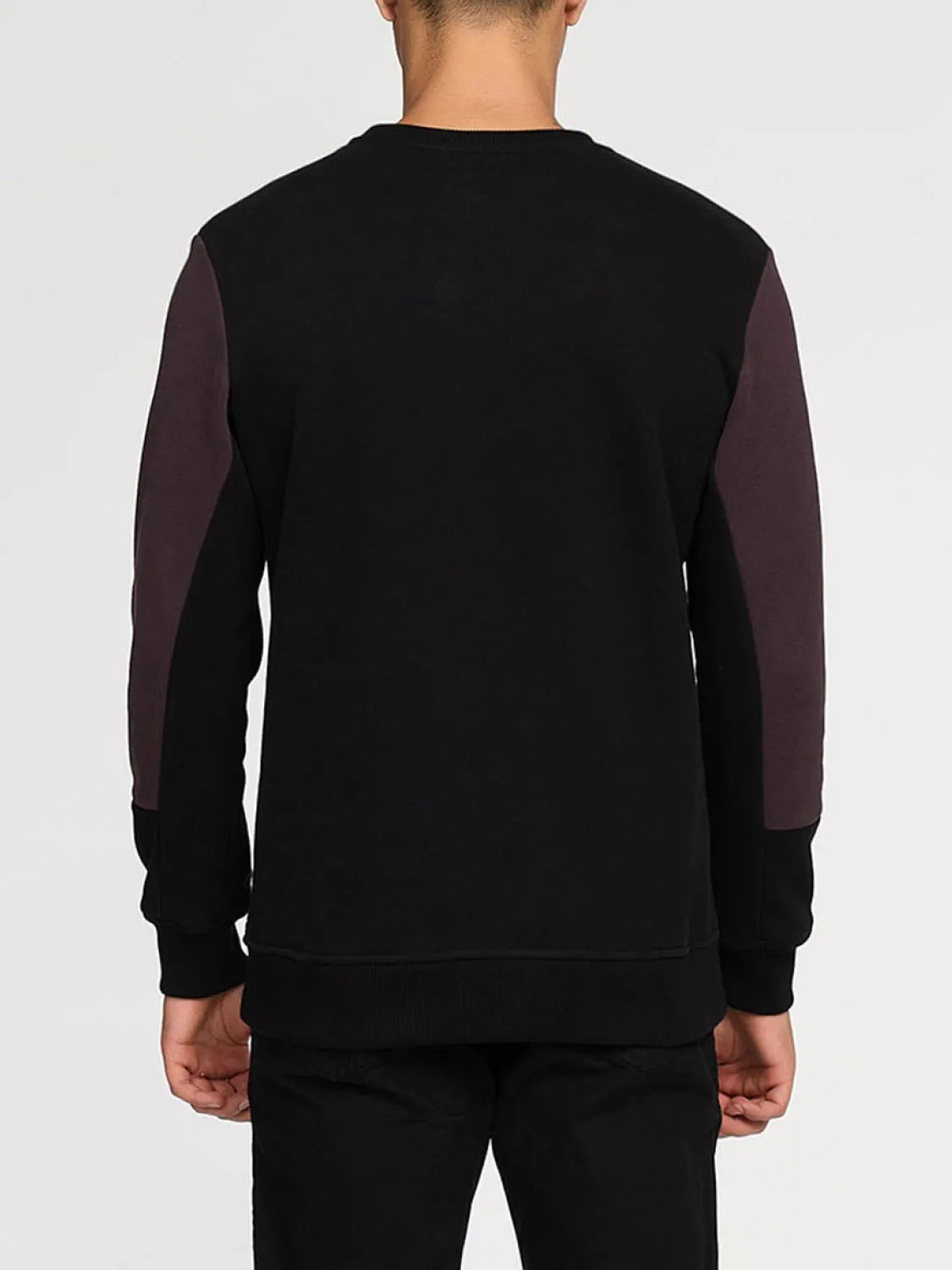 Horizontal Color Block Crew Neck Sweatshirt Burgundy