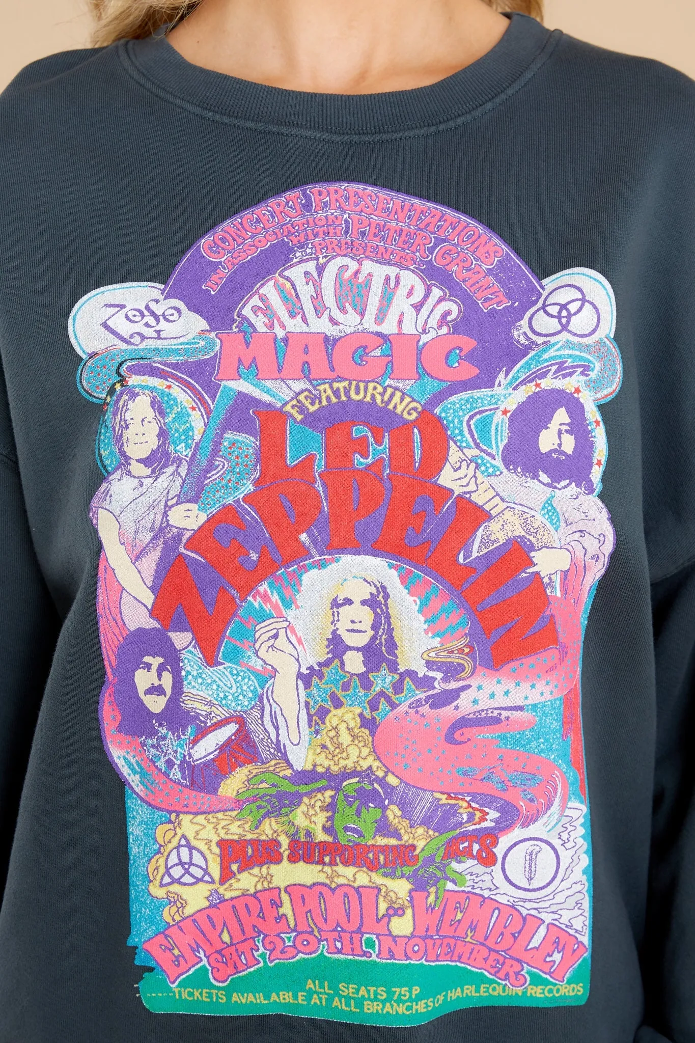 Led Zeppelin Electric Magic Vintage Black Oversized Crew Sweatshirt