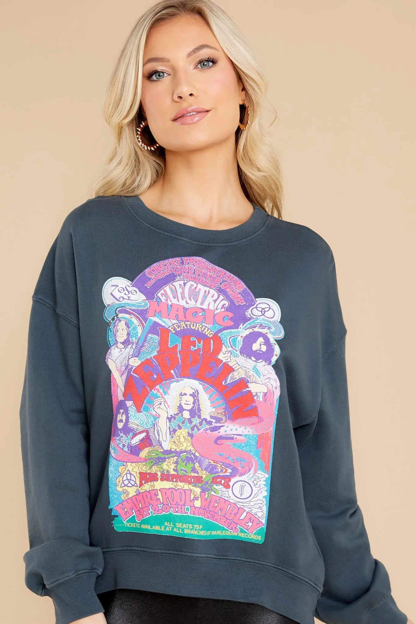 Led Zeppelin Electric Magic Vintage Black Oversized Crew Sweatshirt