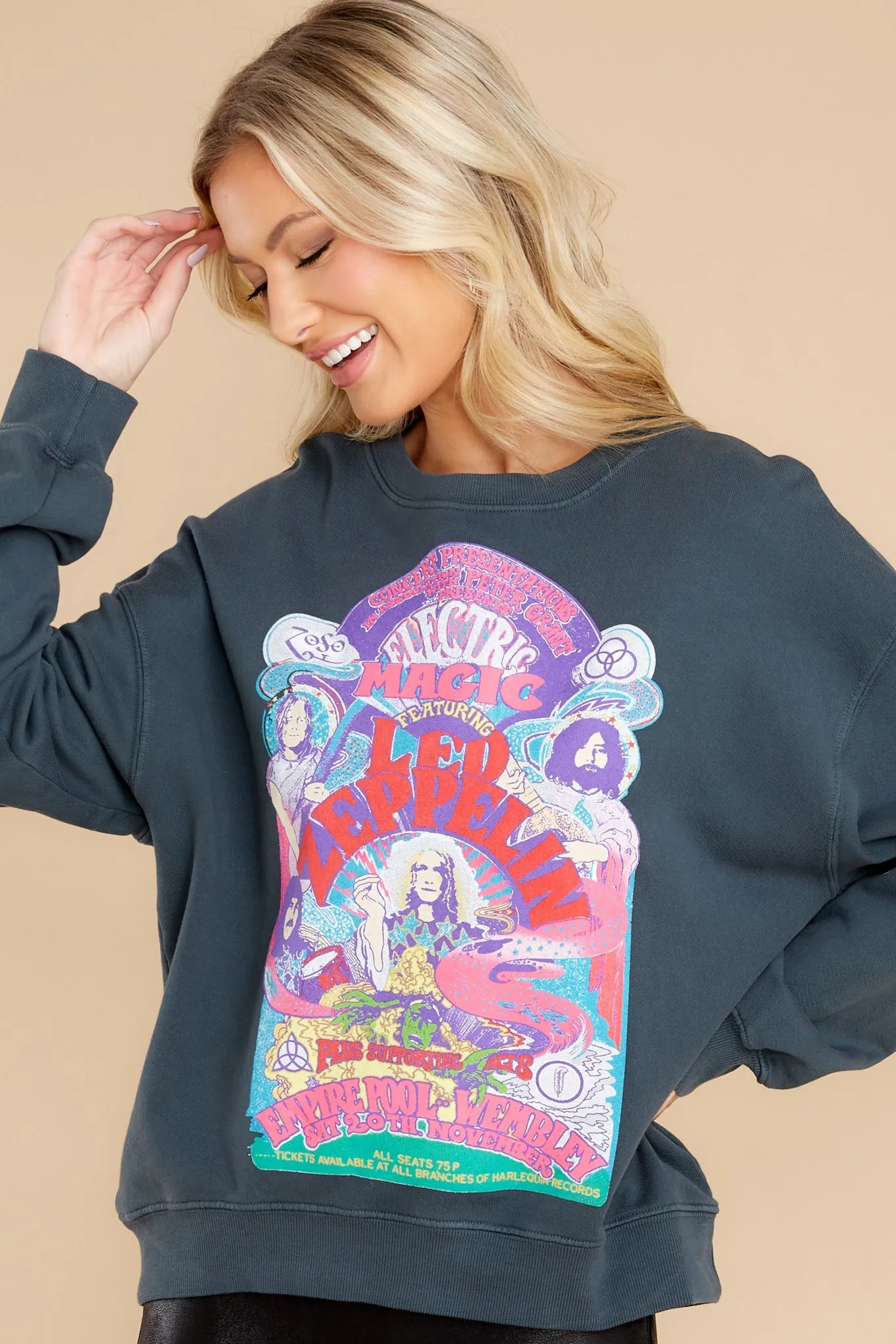 Led Zeppelin Electric Magic Vintage Black Oversized Crew Sweatshirt