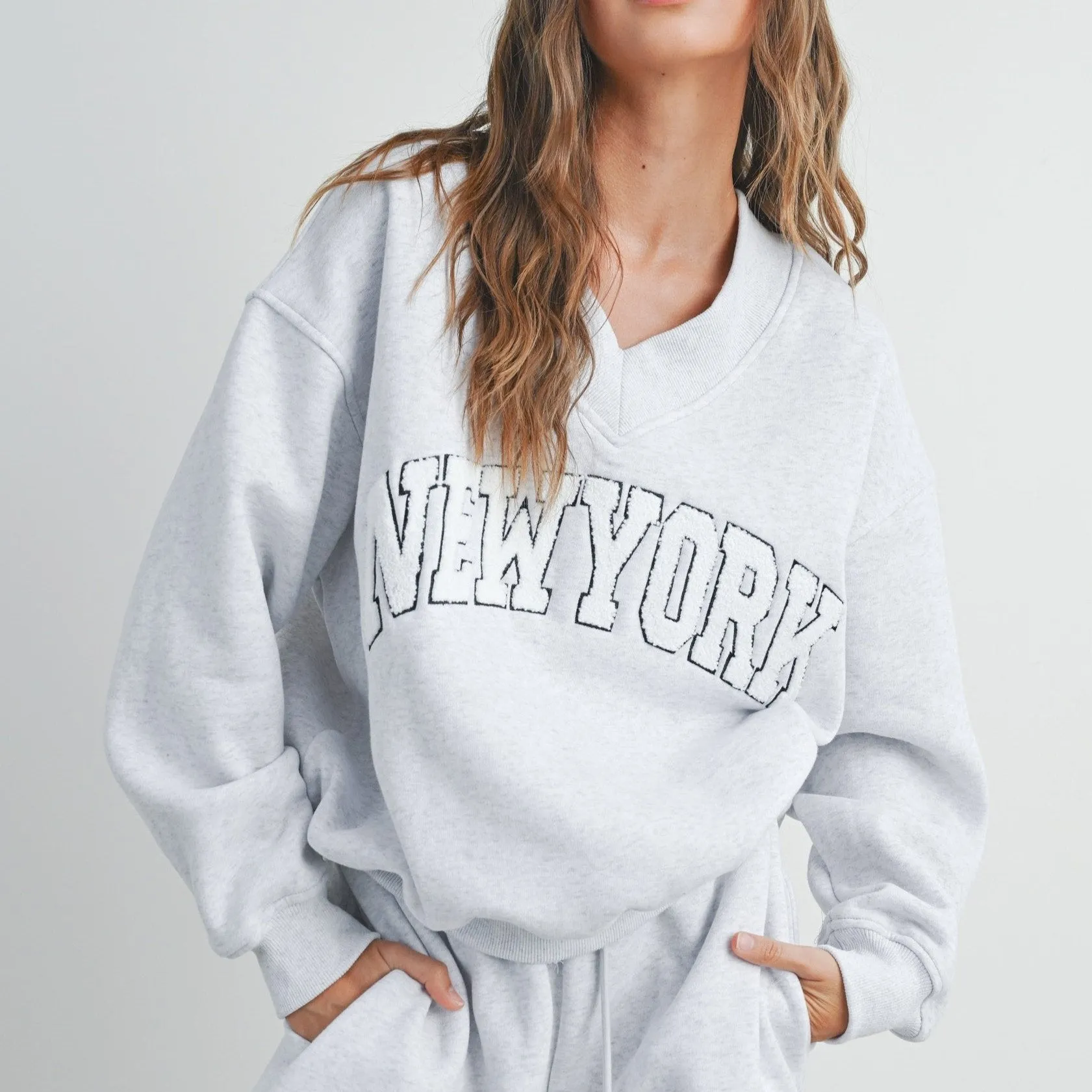 Light Grey New York V-neck Sweatshirt