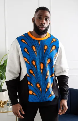 Men's African Print Crew Neck Sweatshirt | V Block Sweatshirt | ENUGU