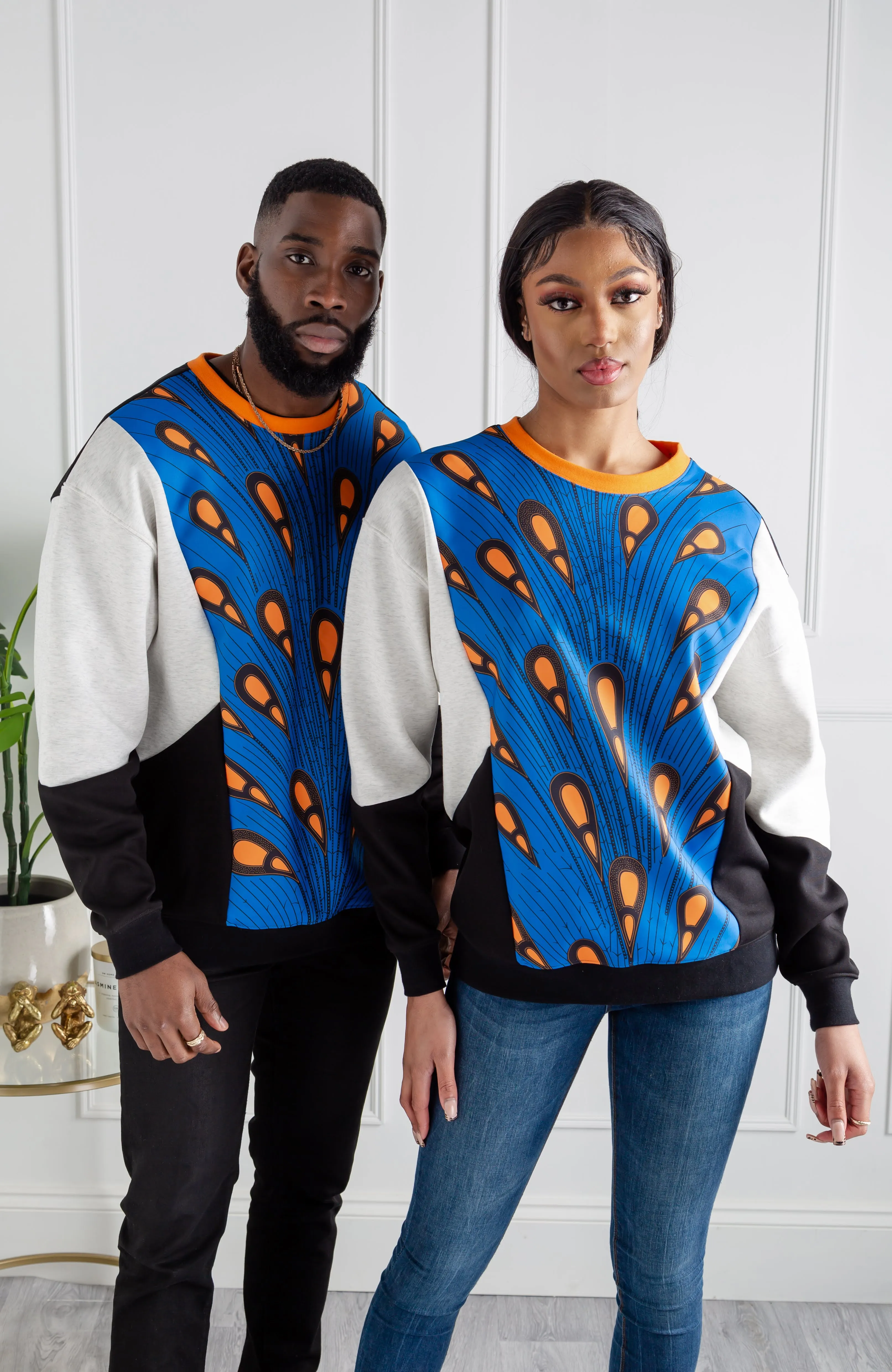 Men's African Print Crew Neck Sweatshirt | V Block Sweatshirt | ENUGU