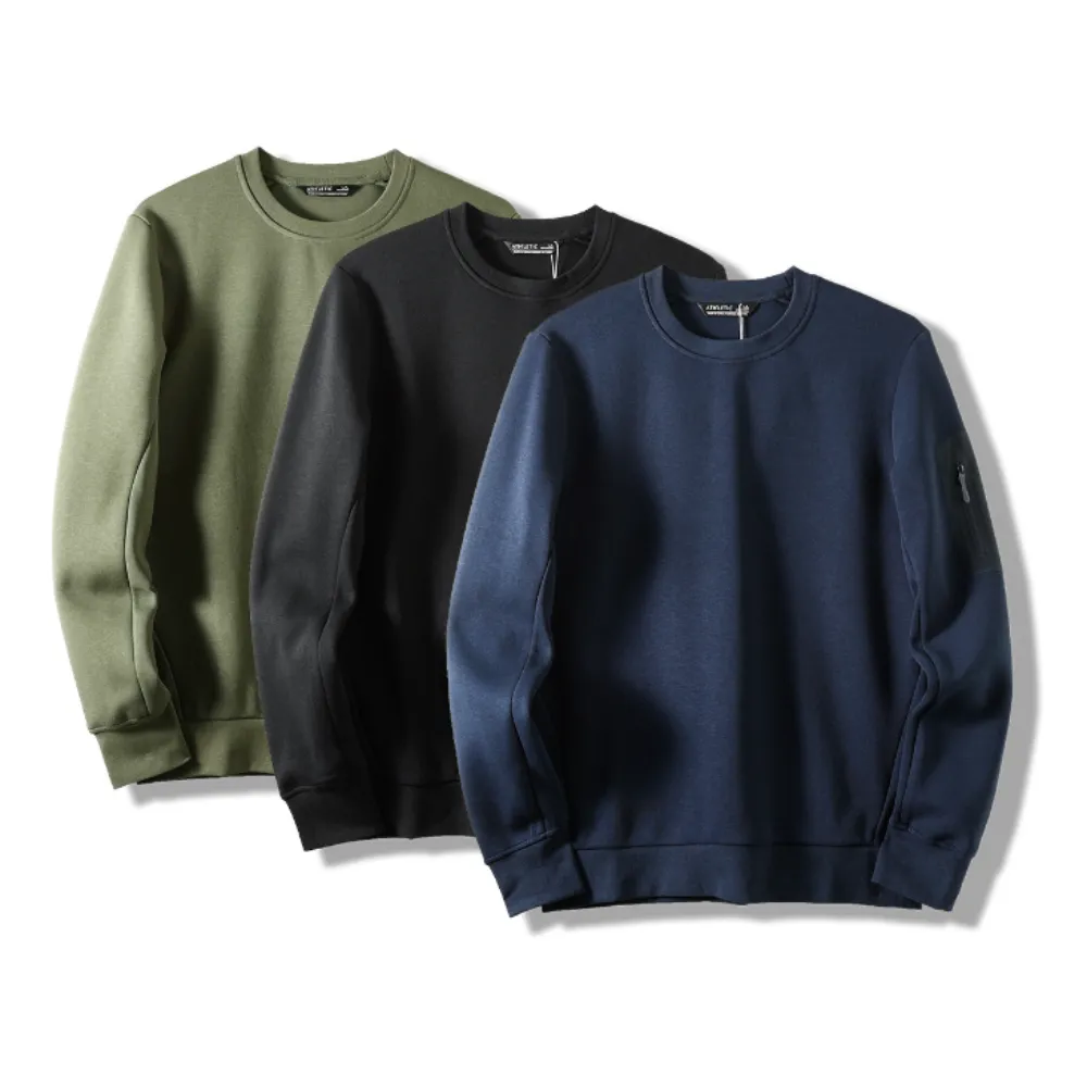 Mens Round Neck Sweatshirt with Pocket on Sleeve