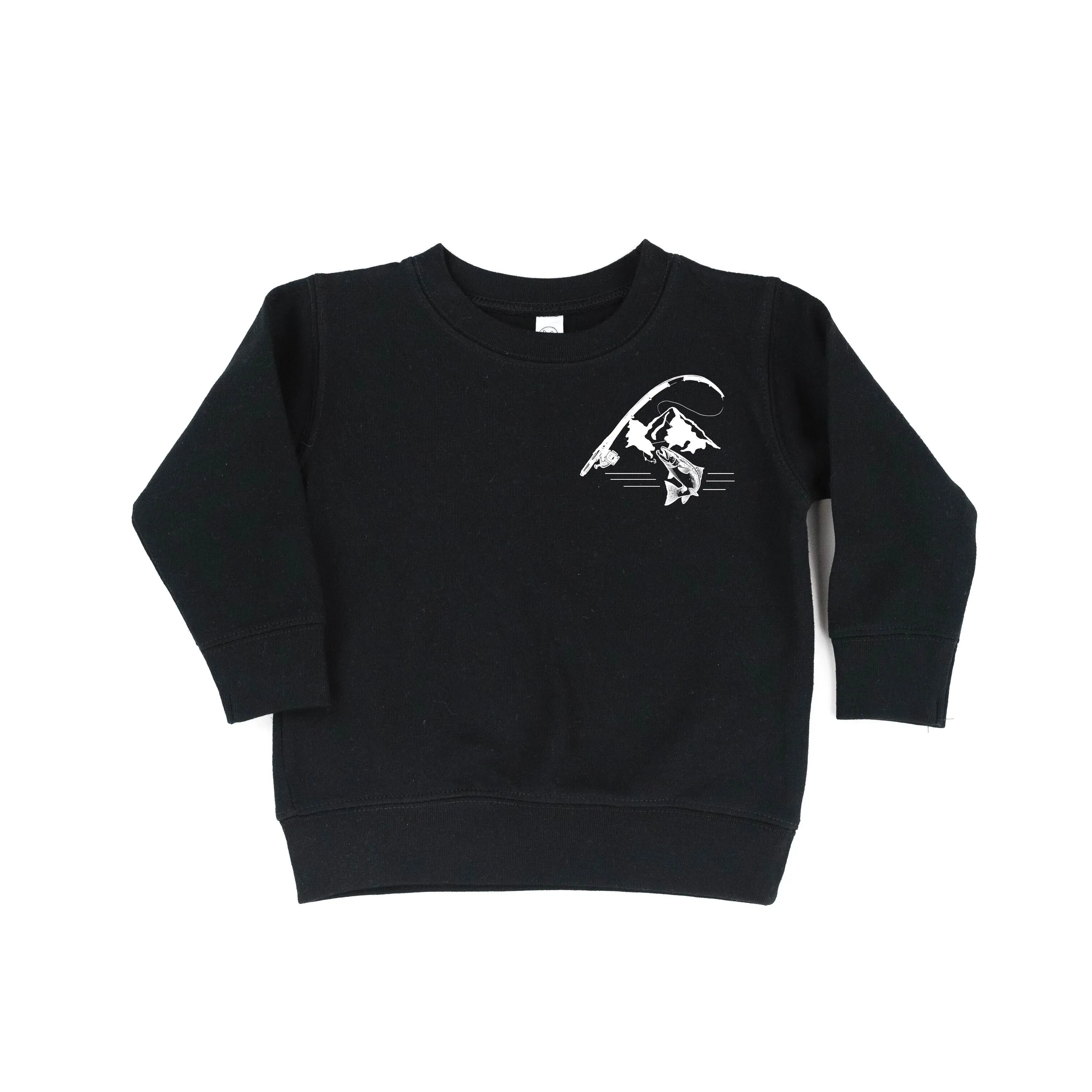 Mountain Fish & Pole Pocket Design on Front w/ FISH ON on Back - Child Sweater