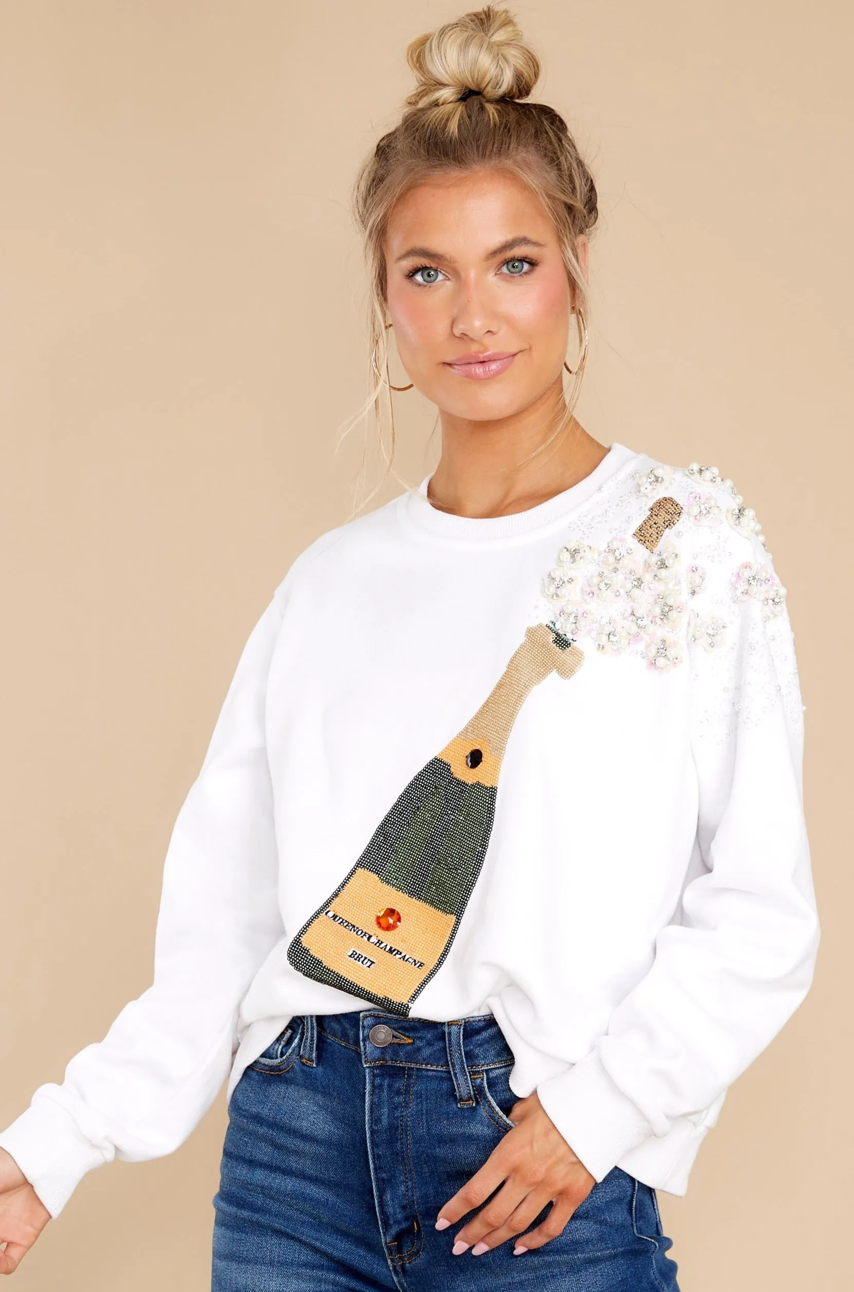 Popping Champagne White Sweatshirt