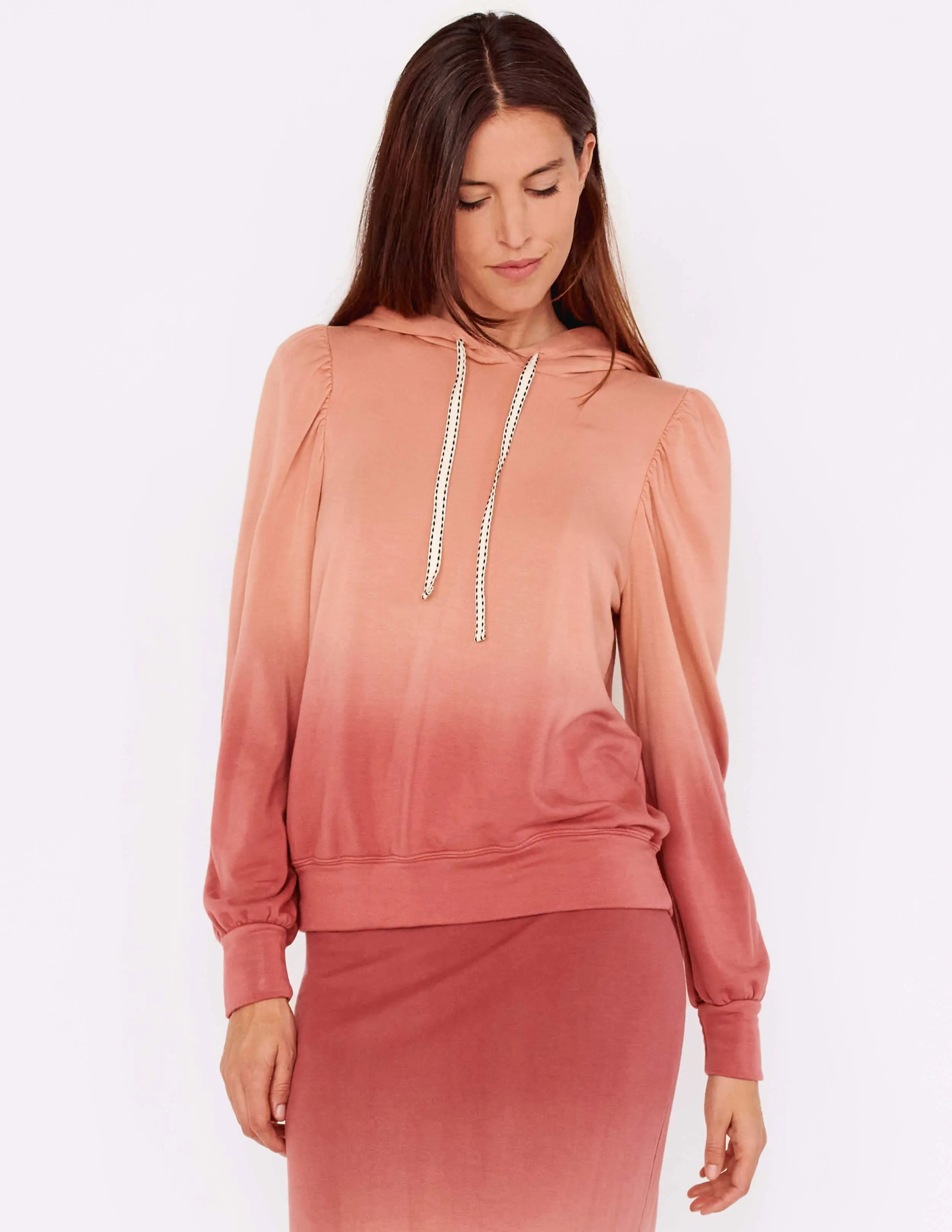 Puff Sleeve Hoodie, Brick Ombre