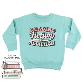 Reading Fiction is My Addiction on Front w/ Books on Back - Child Sweater