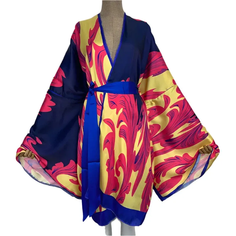 Satin Silk Polyester Blend Boho Kimono Cardigan - WINI