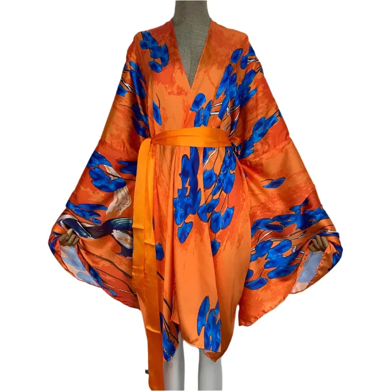 Satin Silk Polyester Blend Boho Kimono Cardigan - WINI