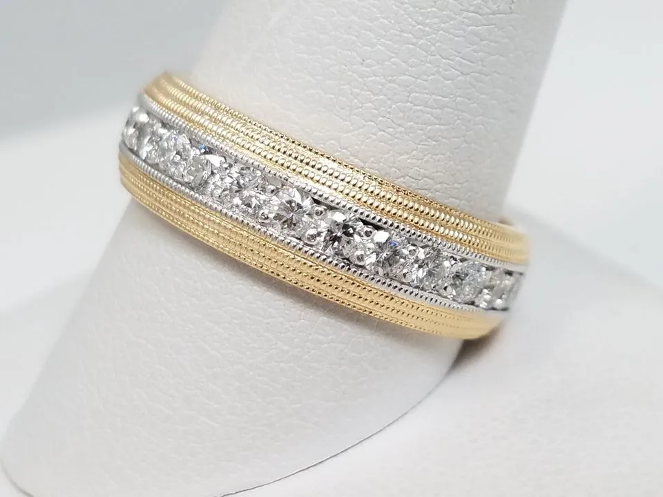 Sophisticated 14k Two Tone Gold Natural Diamond Wedding Band Ring