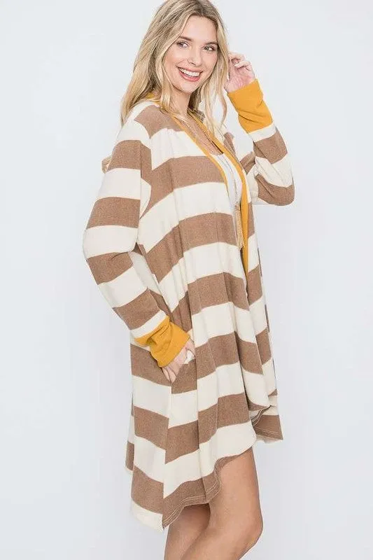 TEEK - Plus Size Open Front Striped Draped Cardigan