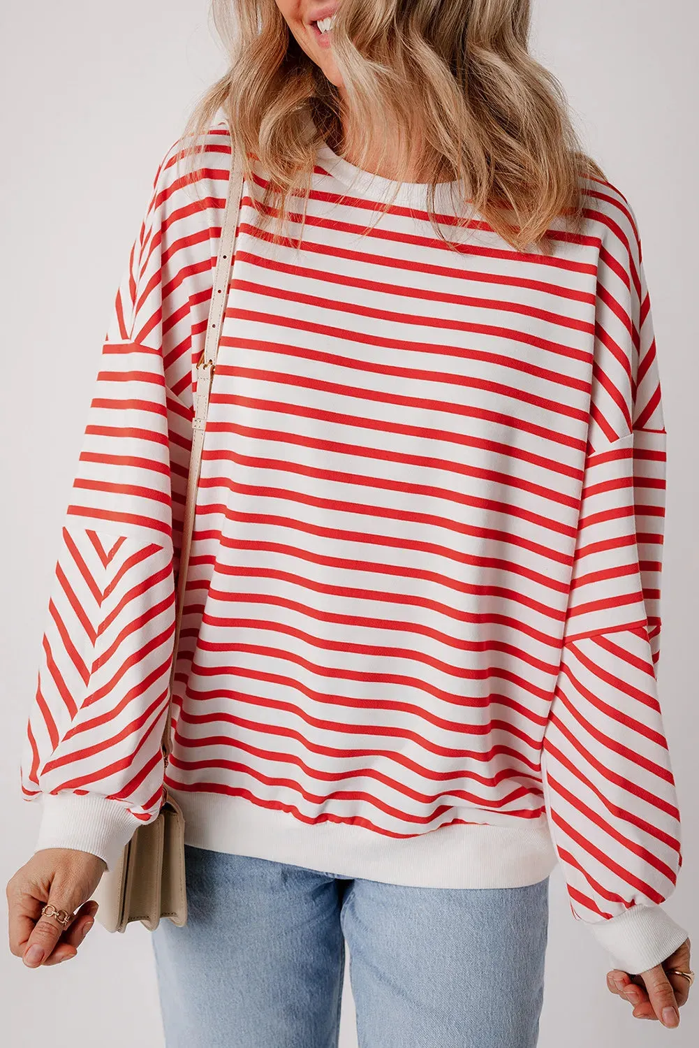 TEEK - Striped Dropped Shoulder Long Sleeve Sweatshirt