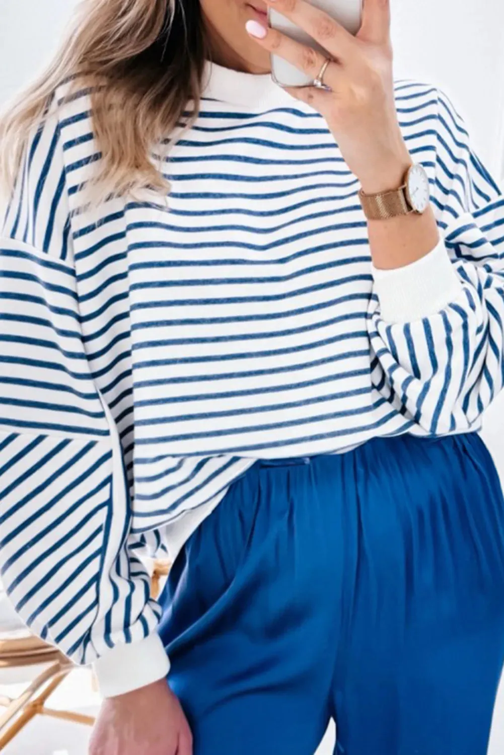 TEEK - Striped Dropped Shoulder Long Sleeve Sweatshirt