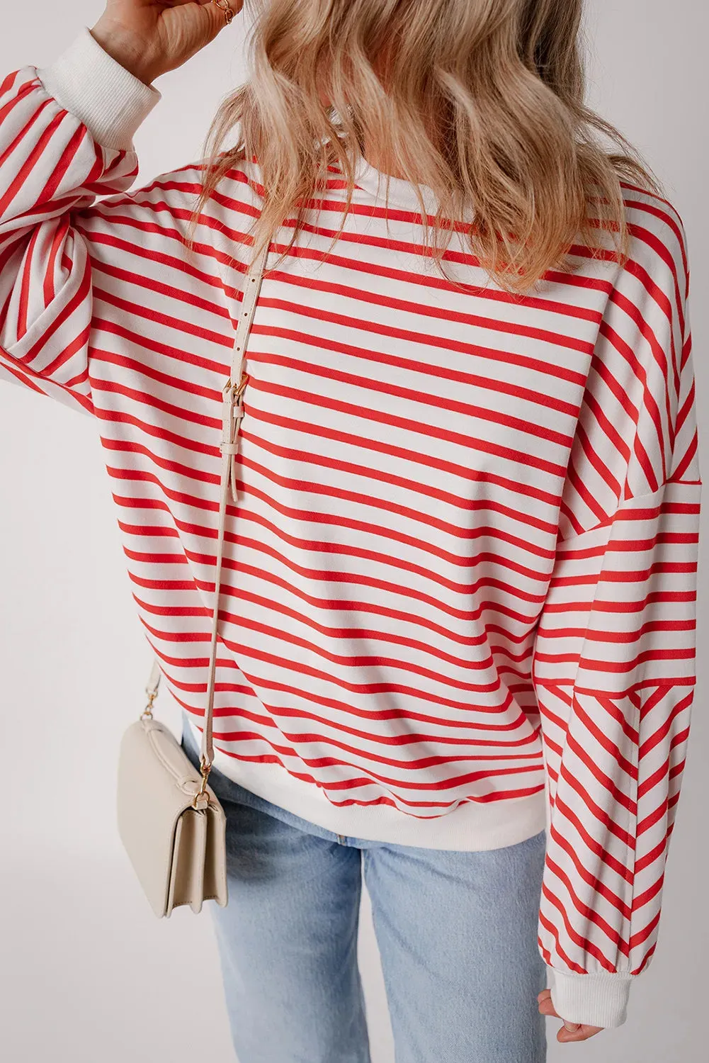 TEEK - Striped Dropped Shoulder Long Sleeve Sweatshirt