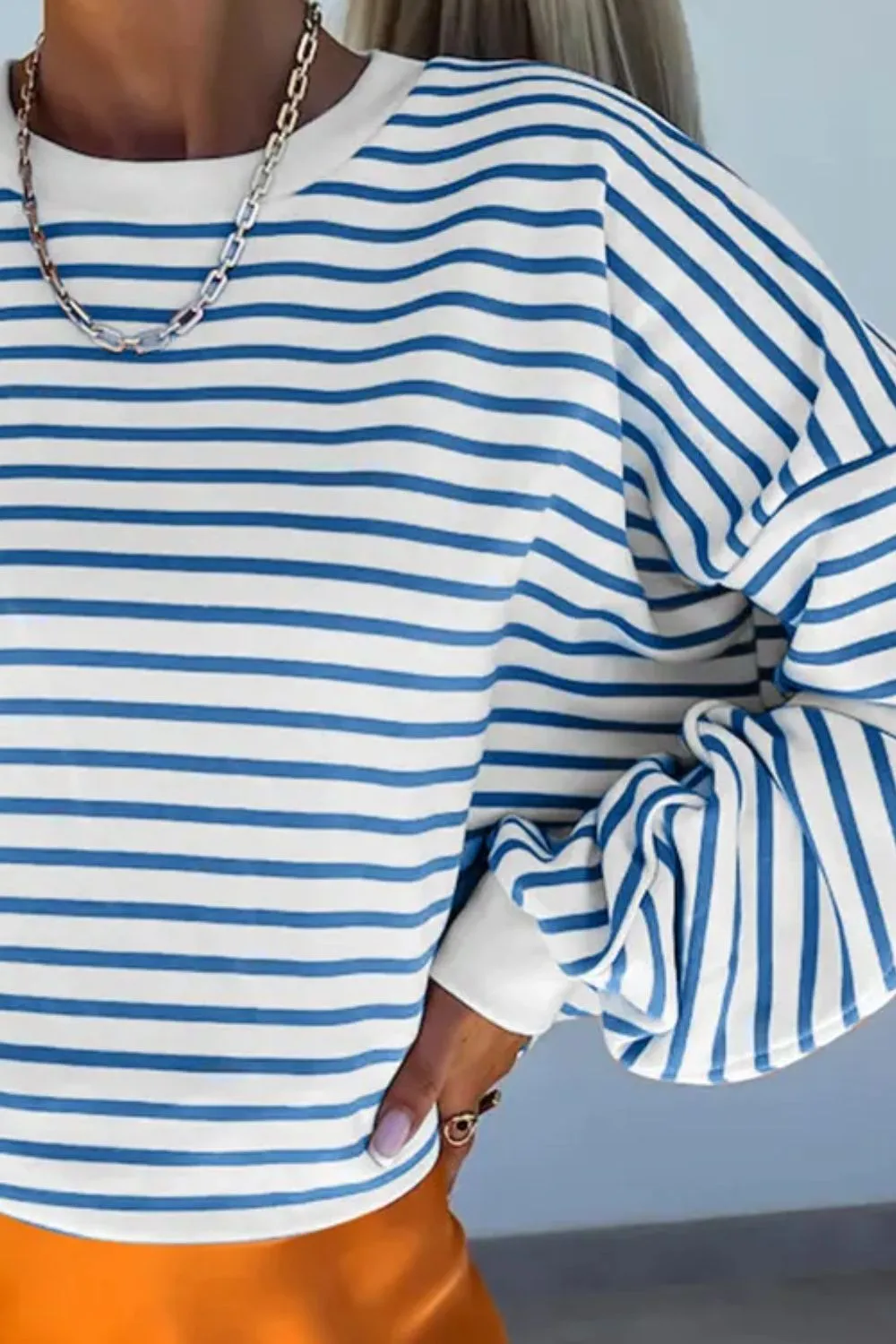 TEEK - Striped Dropped Shoulder Long Sleeve Sweatshirt