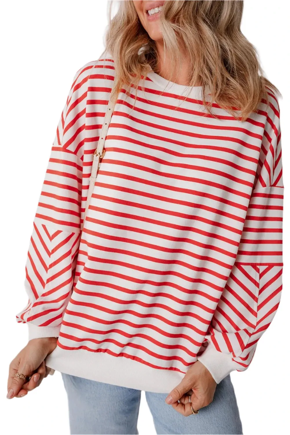 TEEK - Striped Dropped Shoulder Long Sleeve Sweatshirt