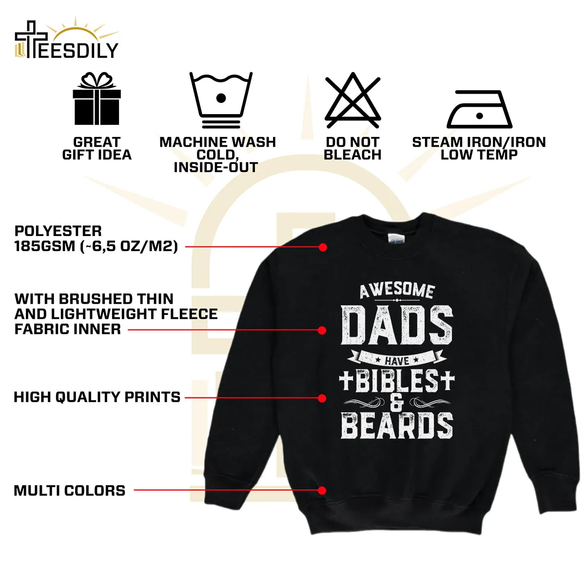 Teesdily | Awesome Dad Have Bibles And Beards Shirt Father's Day Gift, Jesus Lovers, Beards Man Tee, Christian Gifts, Daddy Tee Sweatshirt Hoodie Mug